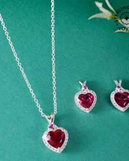 Heart Shaped 925 Silver Pendant Set