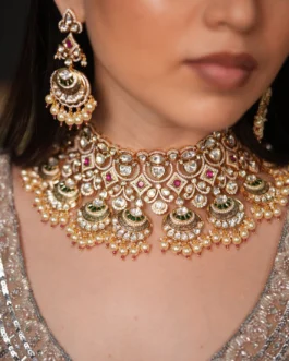 Bageecha Gold Nakshi Polki Bridal Set with Tika